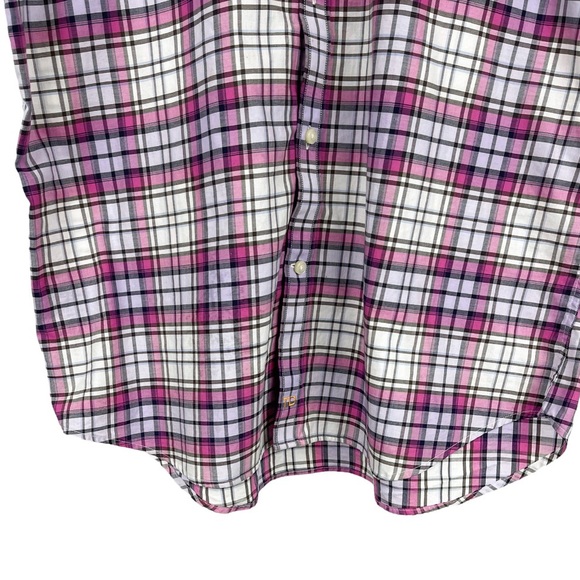 Thomas Dean Plaid Button Down Short Sleeve Shirt Size Medium - Picture 4 of 9
